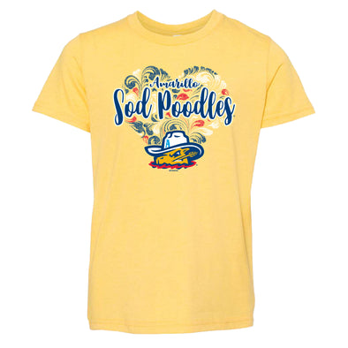 Amarillo Sod Poodles Youth Yellow Flyleaf Game Tee