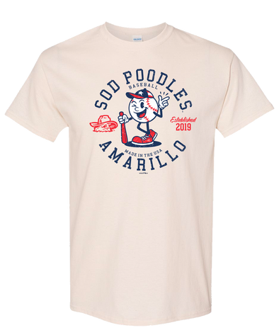 Amarillo Sod Poodles Baseball Wink Cream Tee