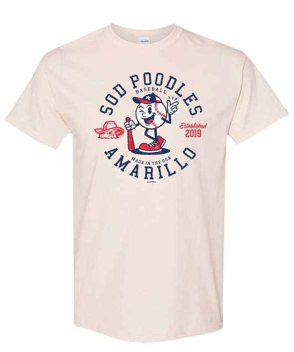 Amarillo Sod Poodles Baseball Wink Cream Tee