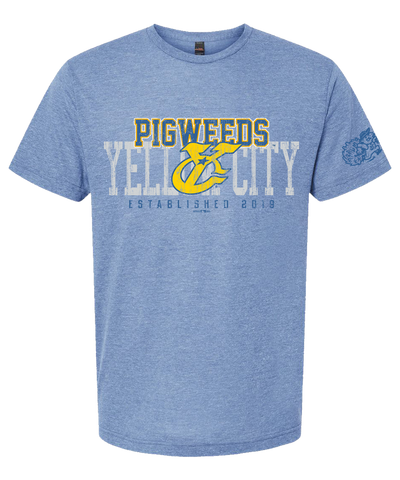 Amarillo Sod Poodles Yellow City Pigweeds Frost Blue Tee