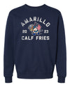 Amarillo Sod Poodles Calf Fries Navy Waving Flag Crewneck