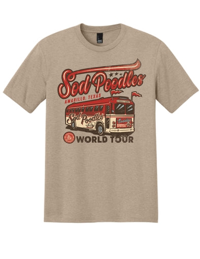 Amarillo Sod Poodles Tan World Tour Bus Crest Tee