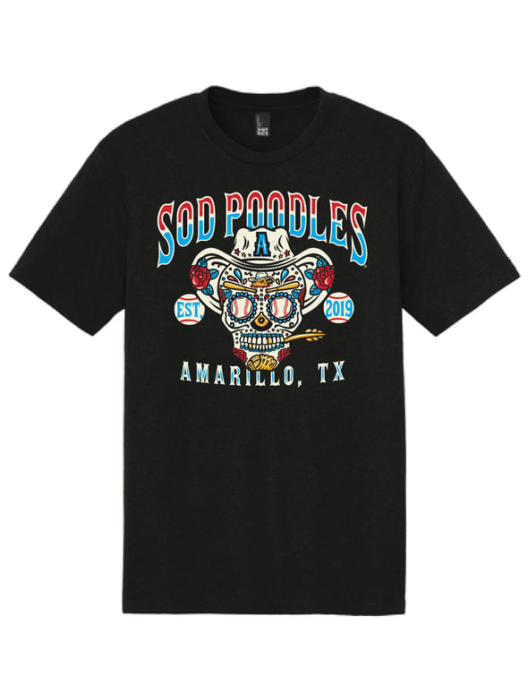 Amarillo Sod Poodles Black Game Sugar Skull Tee