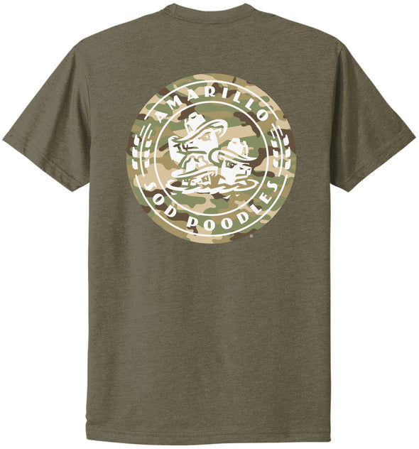 Amarillo Sod Poodles Army Green Camo Crest Logo Te