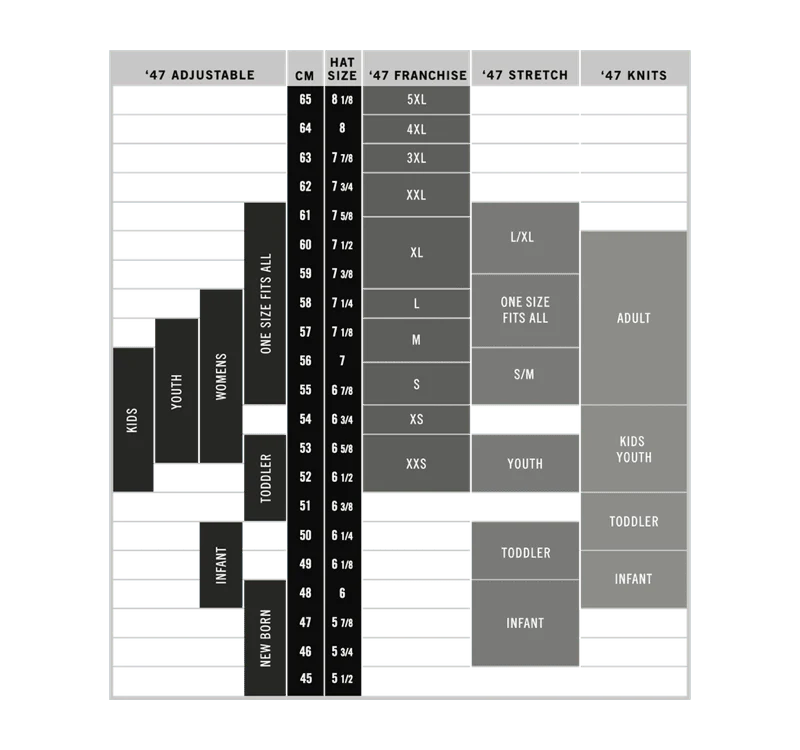 47 brand franchise hat size deals chart
