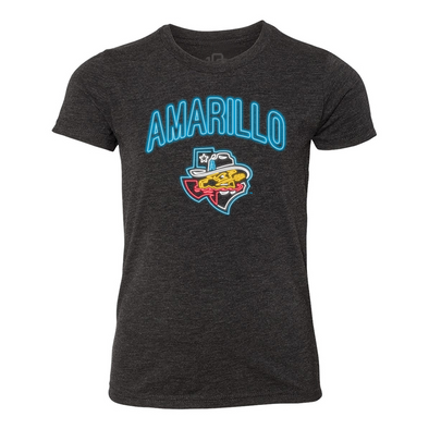 Amarillo Sod Poodles 108 Youth Black State Neon Tee