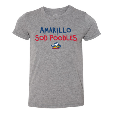Amarillo Sod Poodles 108 Youth Grey Game Spraypaint Tee